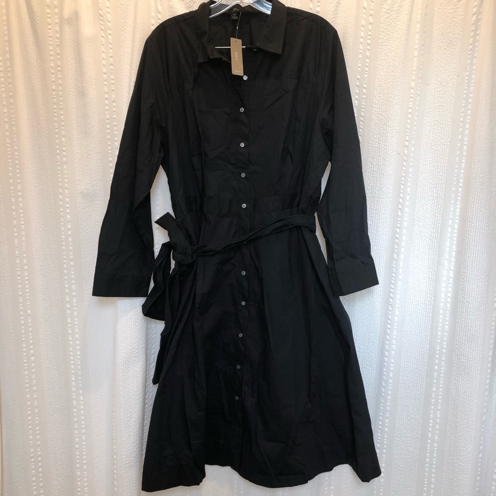 New J. Crew Cotton Poplin Black Tie Waist Dress